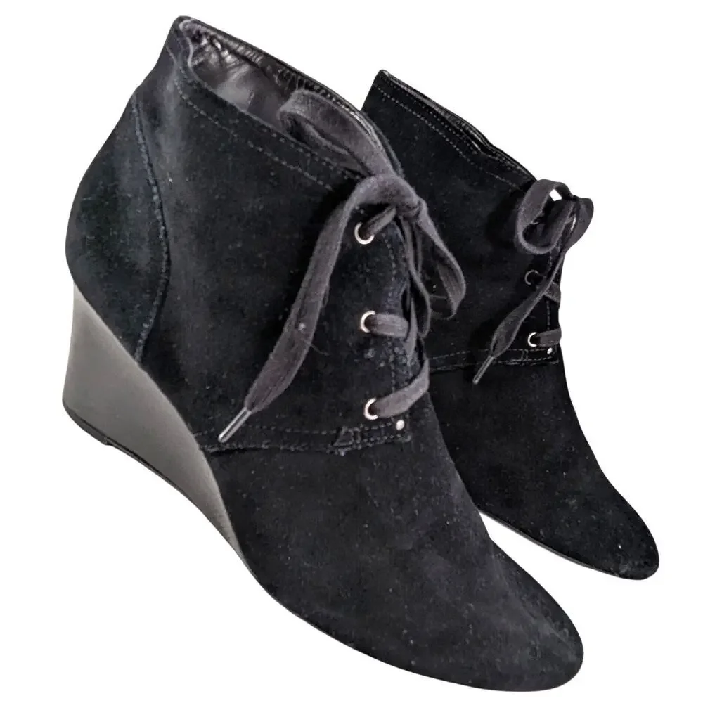 LAUREN BY RALPH LAUREN! BLACK GENUINE SUEDE LEATHER WEDGE ANKLE BOOTS! SZ 7.5B